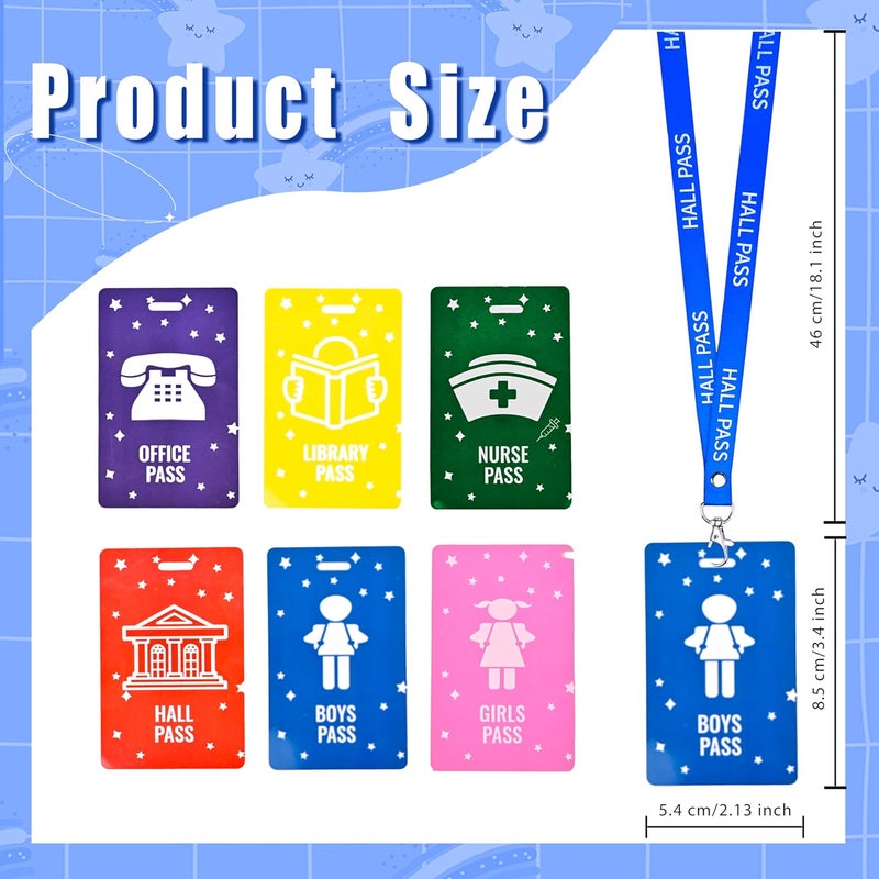 Chambom 6 Sets Hall Passes for Classrooms - Unbreakable PVC Hall Pass Lanyards, Classroom Passes for Bathroom, Hall, Library, Office and Nurse Classroom School Supplies Teacher Gifts - Image 5